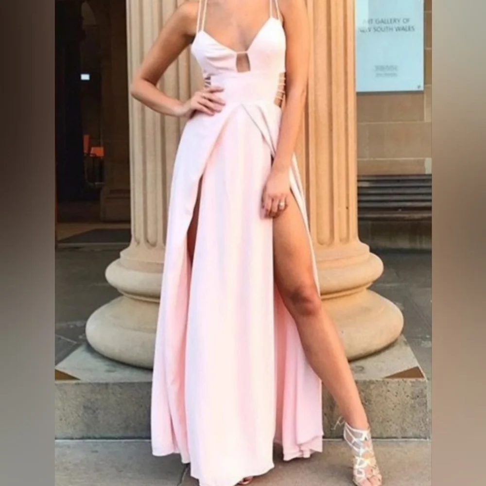 Fame & Partners x Free People 12 Megan Side Cutout Maxi Dress Gown Blush Pink - Picture 16 of 16